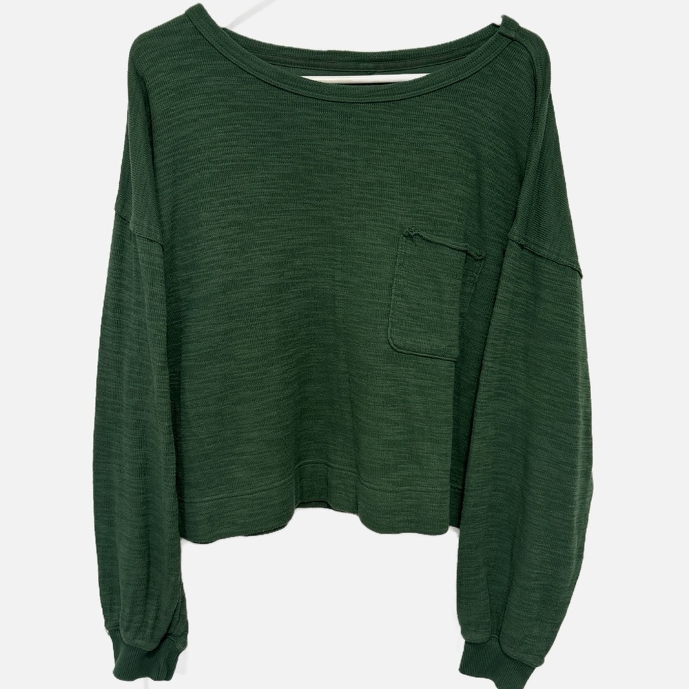 aerie Forest Green Long-Sleeve Pocket Sweatshirt